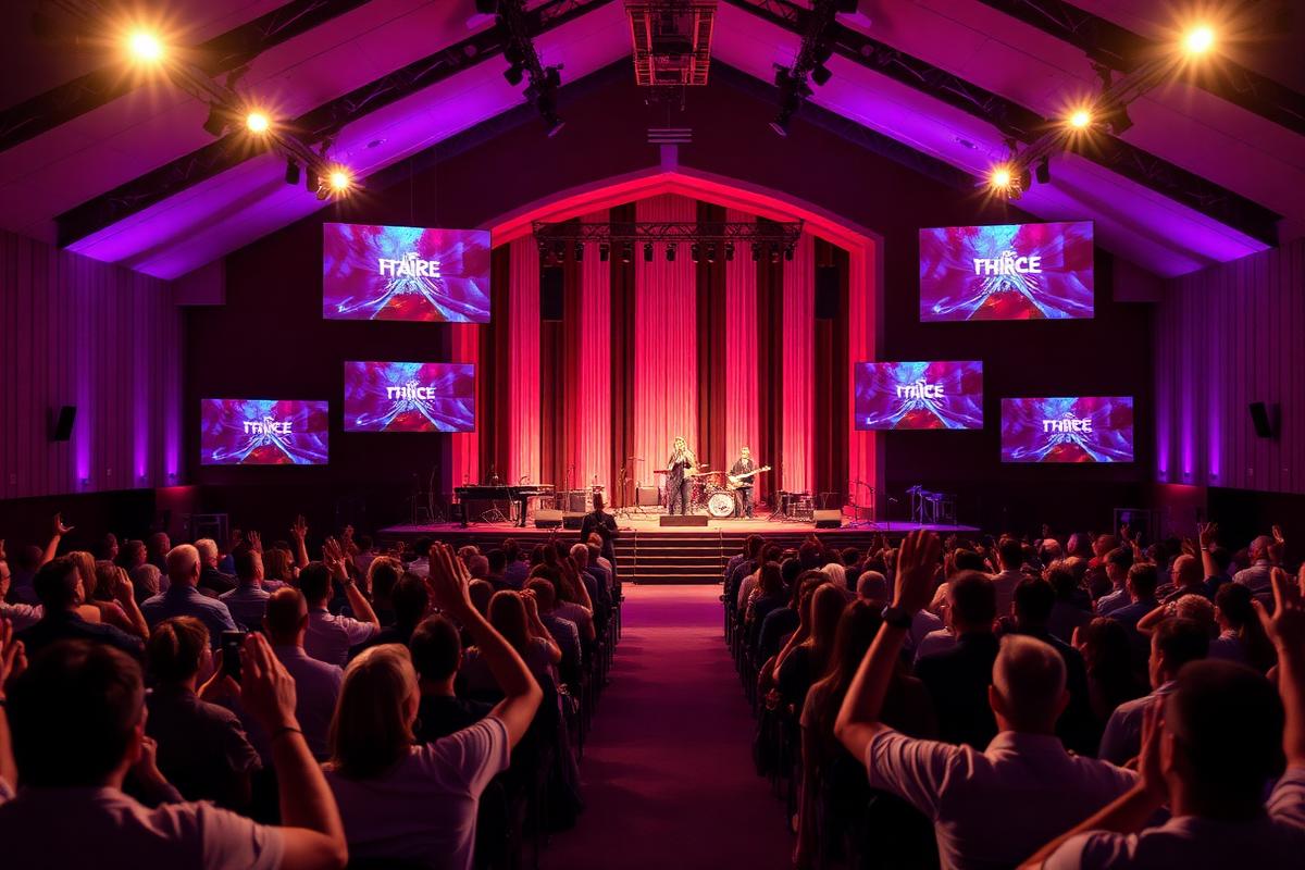 Church worship service with modern AV