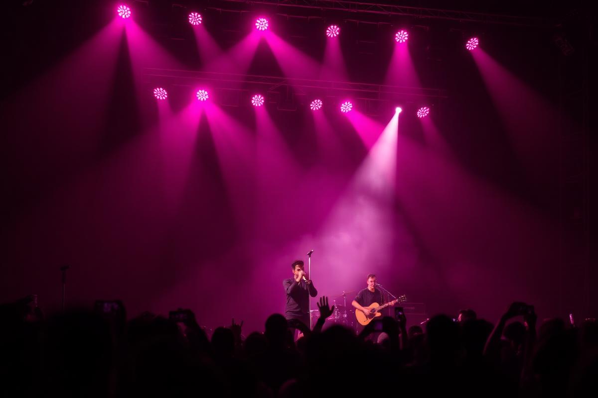 Live concert with crowd and stage lights